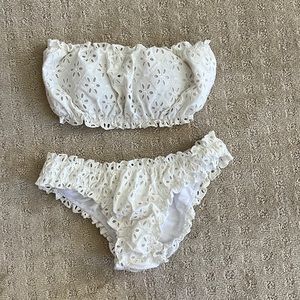 Juillet white two piece eyelet tube top swimsuit sz M